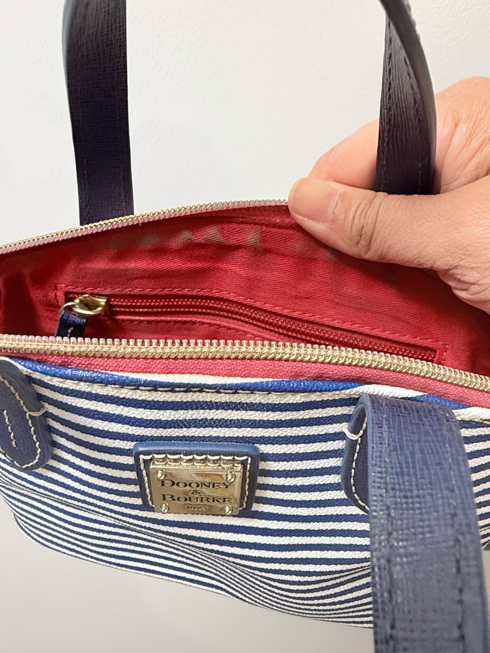 Dooney & Bourke Navy and White Striped Mini Satchel - Picture 6 of 14